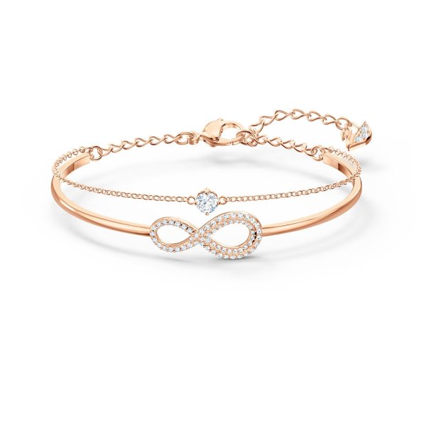 Infinity bangle, Infinity, White, Rose gold-tone plated by