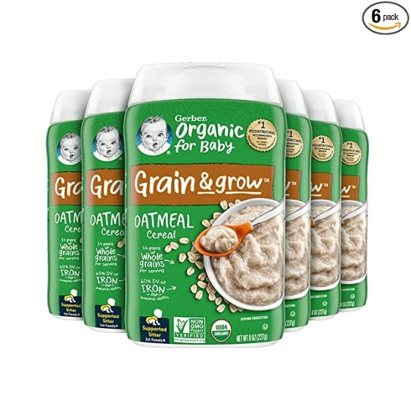 Baby Cereal Organic 1st Foods, Grain & Grow, Oatmeal, 8 Ounces (Pack of 6)