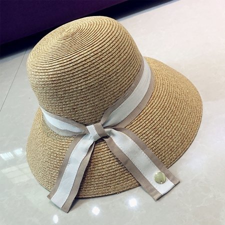 Women's Natural Straw Big Brim Sun Hat Lady Elegant Holiday Bowler