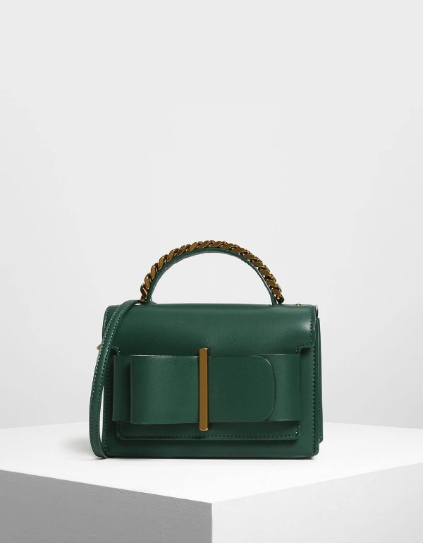 Dark Green Bow Detail Handbag | CHARLES & KEITH SG