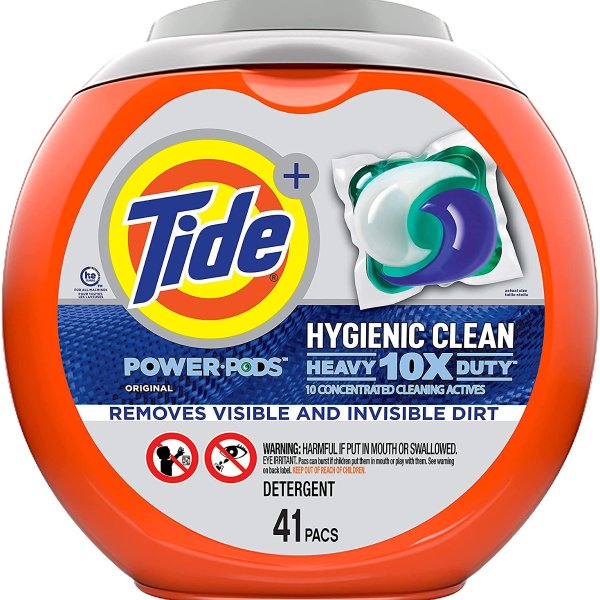 Tide Hygienic Clean Heavy 10x Duty Power PODS Laundry Detergent Pacs, Original, 41 count