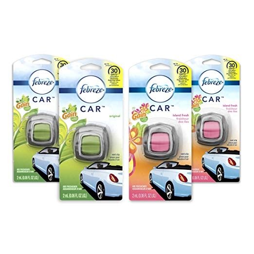 Febreze Car Air Freshener, 2 Gain Original and 2 Gain Island Fresh scents (4 Count.06 fl oz)