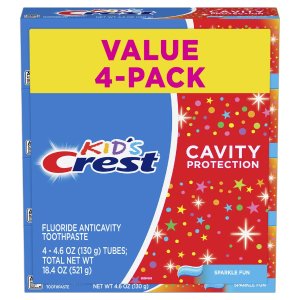 补货：Crest 儿童含氟牙膏 4.6 oz  4支装，糖果口味
