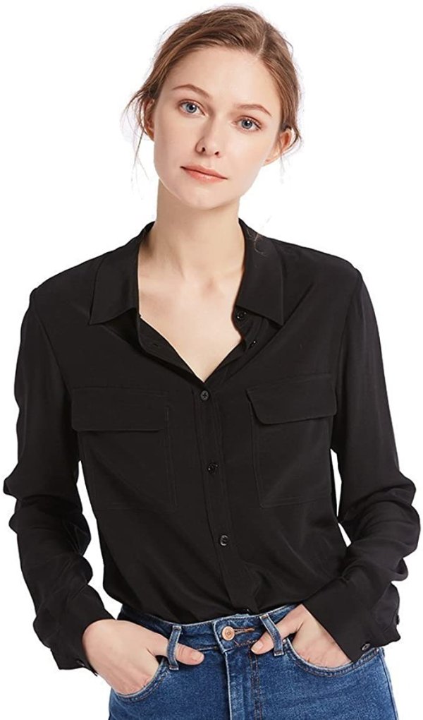Silk Shirts for Women 100% Long Sleeve Ladies Shirts 18 Momme Silk Tops