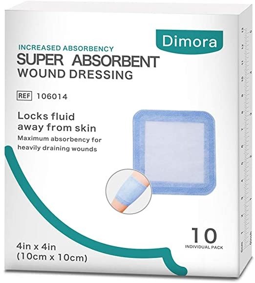 Super Absorbent Wound Dressing, with Non-Adherent Contact Layer, 4'' x 4'', 10 Count