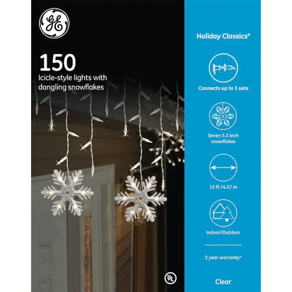GE® Holiday Classics® Icicle-Style Lights, Dangling Snowflakes