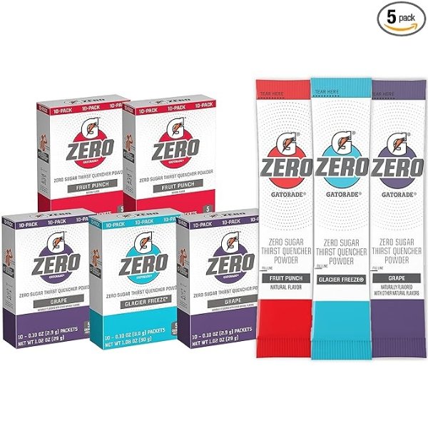 G Zero Powder, Fruit Punch Variety Pack, 0.10oz Individual Packets (50 Pack)