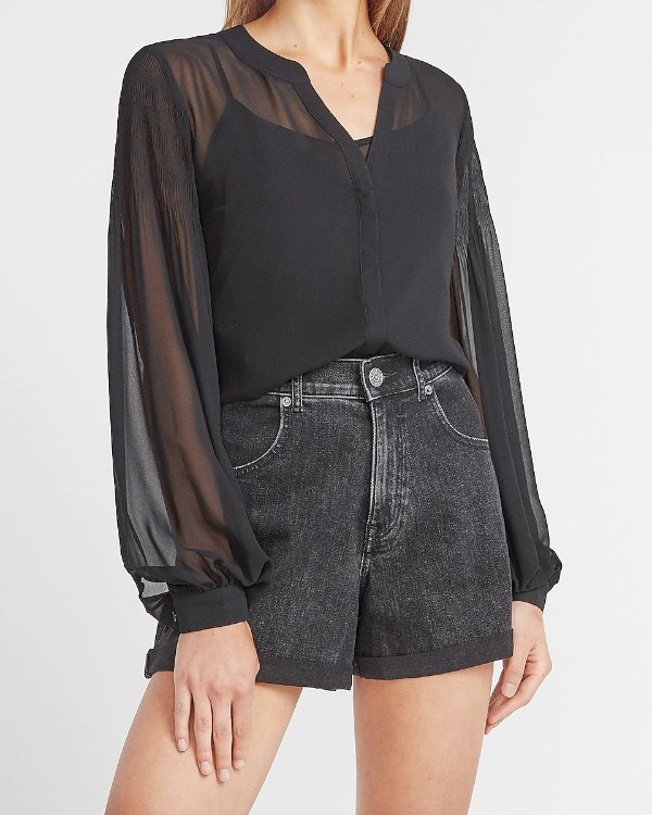Super High Waisted Black Rolled Mom Jean Shorts