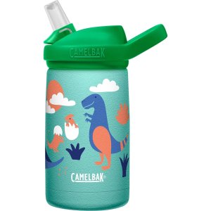 CamelBak eddy+ Kids Water Bottle with Straw, Insulated Stainless Steel - Leak-Proof when Closed, 12oz, Dino Volcanos