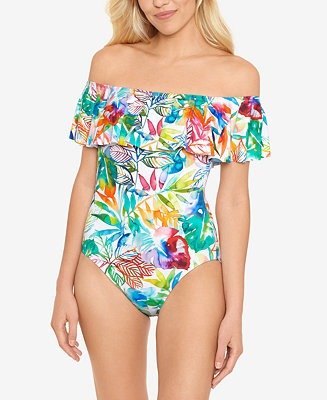 Ruffled Off-The-Shoulder Tummy-Control One-Piece Swimsuit
