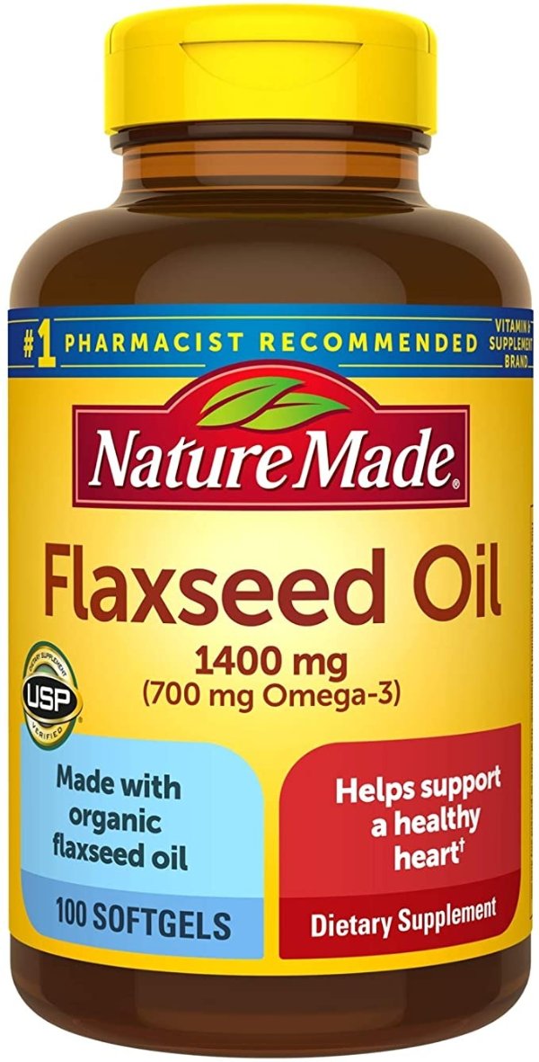 Flaxseed Oil 1400 mg Softgels, 100 Count for Heart Health† (Packaging May Vary)