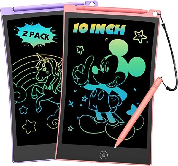 2 Pack 10 Inch LCD Writing Tablet for Kids, Colorful Doodle Board, Electronic Drawing Tablet Drawing Pads, Kids Travel Games Activity for Learning,Gifts for 3-6-Year-Old (Pink and Purple)