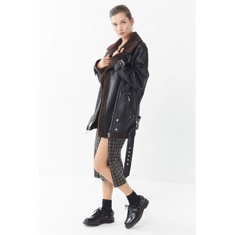 UO Oversized Faux Leather Aviator Jacket