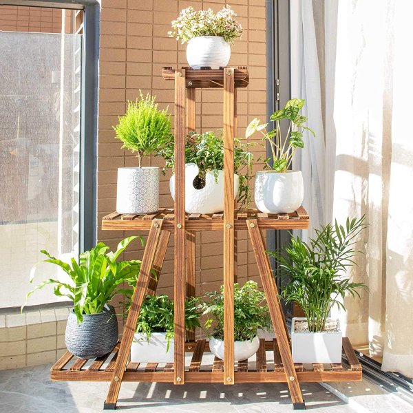 MUDEELA 3 Tier Wood Plant Stand Indoor Tall Plant Stand