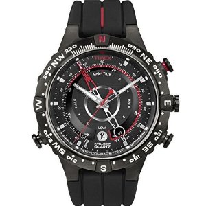 Timex® Men&#39;s T2N720 Intelligent Quartz Compass Tide Temperature Silver Case Black Strap Watch