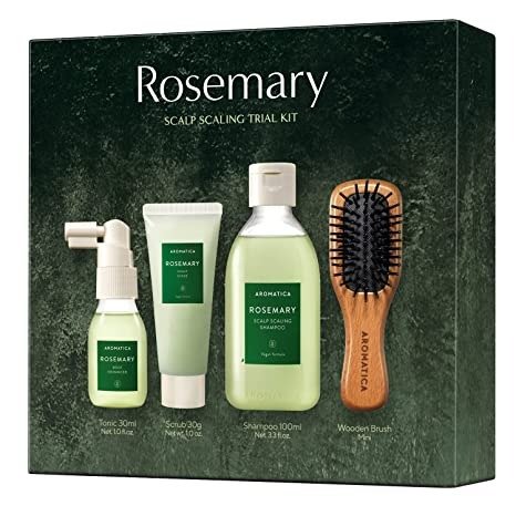 Rosemary Scalp Scaling Trial Kit - Mini Wooden Hair Brush - [Shampoo 3.38 fl. oz. / Root Enhancer 1.01 fl. oz. / Scalp Scrub 1.01 fl. oz.] - For Clearer and Dandruff Free Hair - Plant-based Vegan Shampoo - Free from Sulfate, Silicone, and Paraben