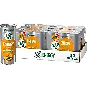 Peach Mango Energy Drink Made with Real Vegetable and Fruit Juices, 8 FL OZ Can (4 Packs of 6 Cans)