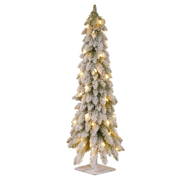 Pre-lit Artificial Mini Christmas Tree | Includes Pre-strung White Lights | Snowy Downswept Forestree - 3 ft