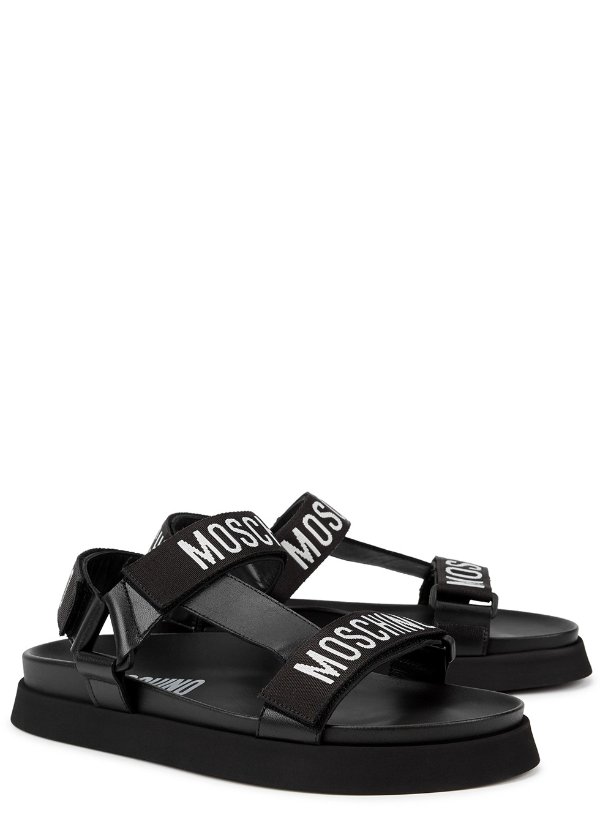 Tape black logo-jacquard sandals