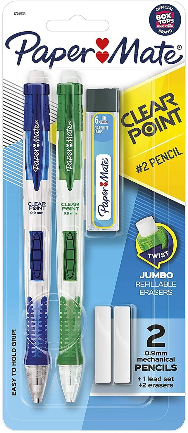 Paper Mate Clearpoint Mechanical Pencils and Lead Refills, 0.9 mm #2 Pencil | Pencils for School Supplies, 2 Pack