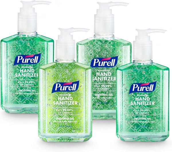 Advanced Hand Sanitizer Soothing Gel, Fresh scent, with Aloe and Vitamin E , 8 Fl Oz Pump Bottle (Pack of 4)