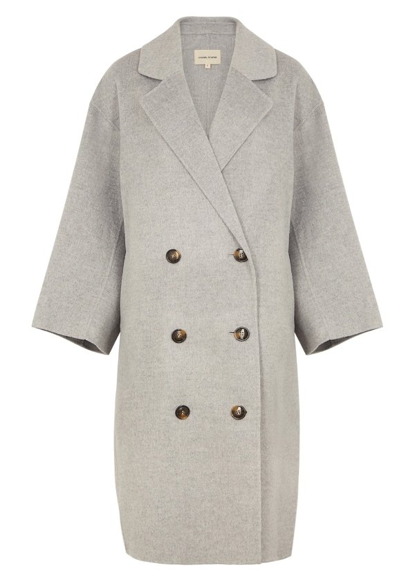 Borneo grey double-breasted wool-blend coat