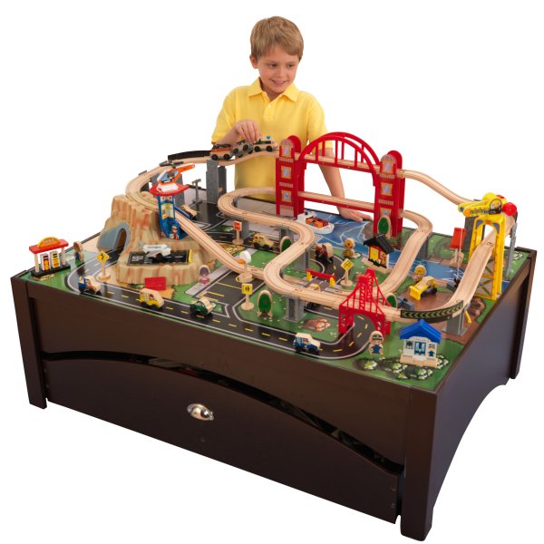 KidKraft Metropolis Wooden Train Set & Table with 100 Accessories Included