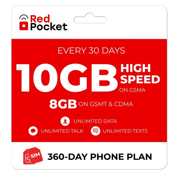 $15.75/Mo Red Pocket Prepaid Plan: UnImtd Everything, GSMA 10GB(GSMT & CDMA 8GB)