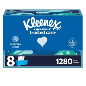 Kleenex Expressions Trusted Care Facial Tissues, 8 Boxes, 160 Tissues per Box