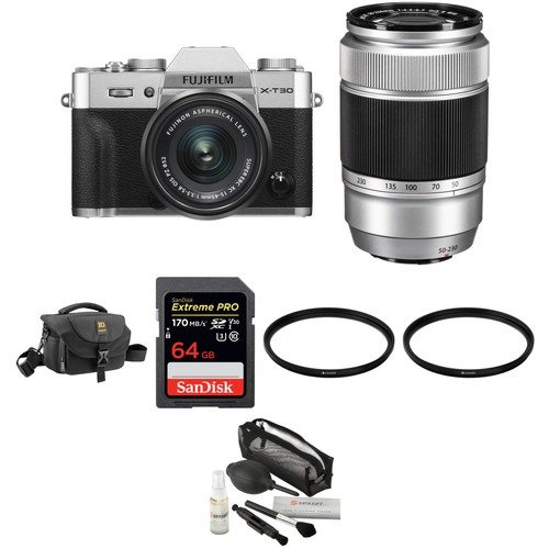X-T30 Mirrorless Digital Camera with 15-45mm and 50-230mm Lenses and Accessories Kit (Silver/Silver)