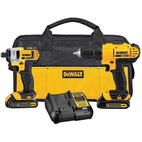 DEWALT 20伏无绳电钻+冲击钻组合 配2电池+充电器