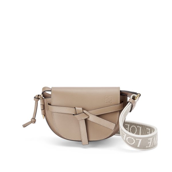 Mini Gate Dual bag in soft calfskin and jacquard Sand - LOEWE