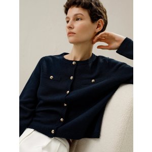 LILYSILKWool Button-Front Sweater Lady Jacket