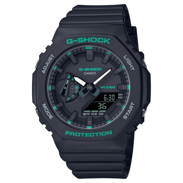 Casio G-Shock Analog-Digital GMA-2100 Black and Green Accent Resin Watch | GMAS2100GA1A