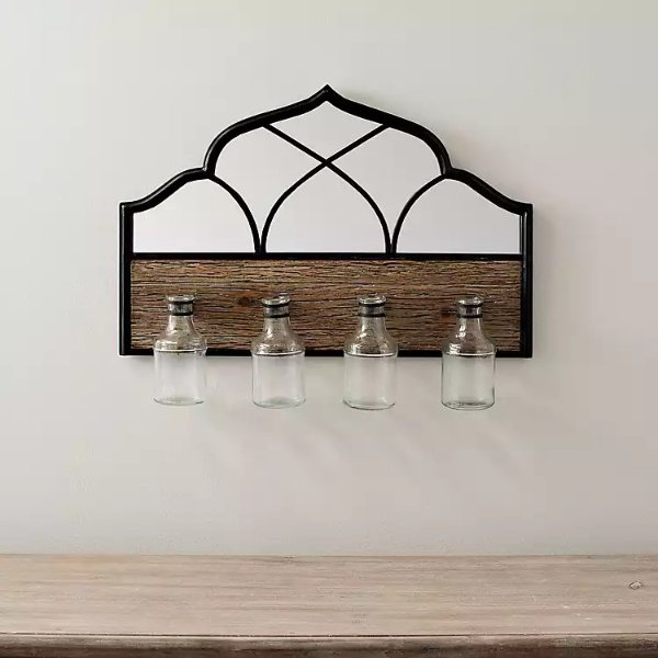 Wood and Metal Mirrored Bulb Vase Wall Runner
