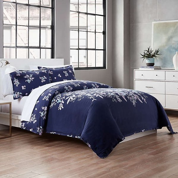 Garment Washed Linnea Twin Duvet Cover Set in Navy