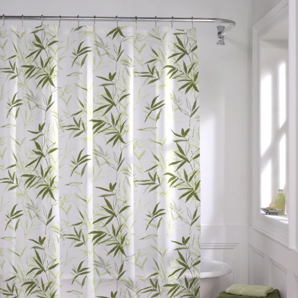Zen Garden PEVA Shower Curtain, Waterproof, 70" x 72", Green and White