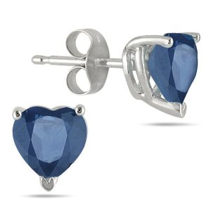 1.50 Carat Heart Shaped Sapphire Stud Earrings in .925 Sterling Silver