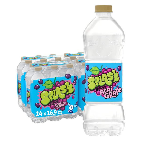 Splash Blast, Flavored Water Beverage, Acai Grape Flavor, 16.9 Fl Oz Plastic Bottles, 24 Pack