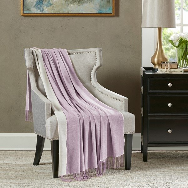 Wool Reversible Throw with Fringe By Madison Park Signature - Designer Living