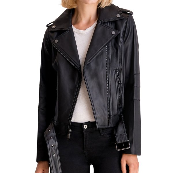 Women's Belted Leather Moto Coat, Created for Macy's