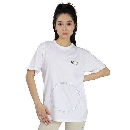 White Cotton Jersey Double Monochrome Fox Head Patch T-shirt