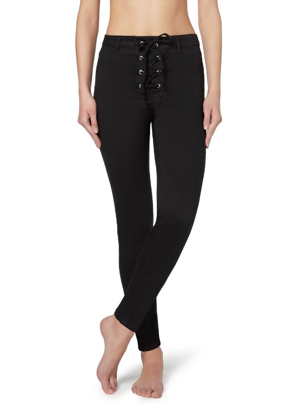 Denim leggings with crisscross pattern and detail at the waist - Calzedonia