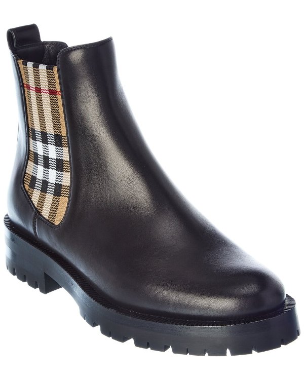 Vintage Check Detail Leather Chelsea Boot