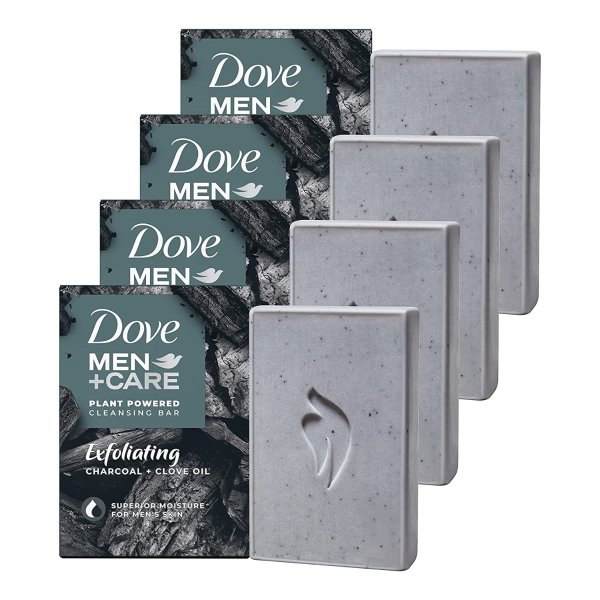 Men+Care Natural Essential Oil Bar Soap Exfoliating Charcoal + Clove Oil 4 Count To Clean And Hydrate Mens Skin 4-in-1 Bar Soap For Men's Body, Hair, Face And Shave 5oz