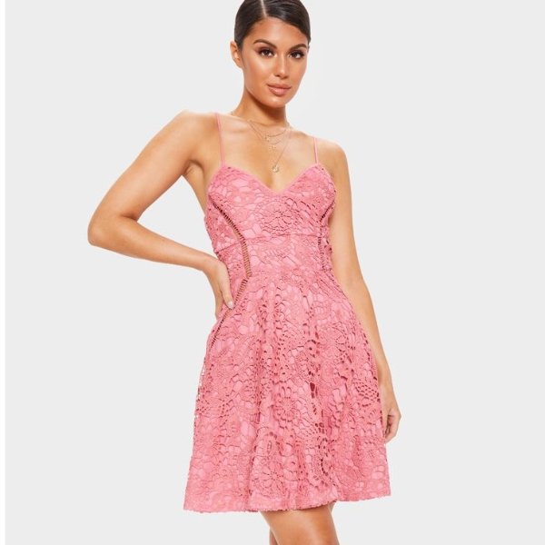 Rose Strappy Lace Cami Skater Dress