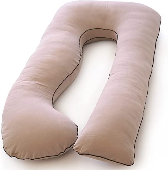 Organic Pregnancy Pillow - U Shaped Maternity Body Pillow - Color Mocha - Organic Cotton Cover Full Body Pillow