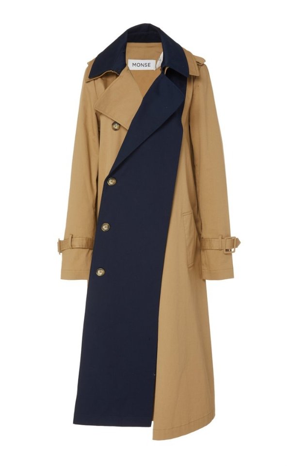 Two-Tone Cotton-Blend Trench Coat