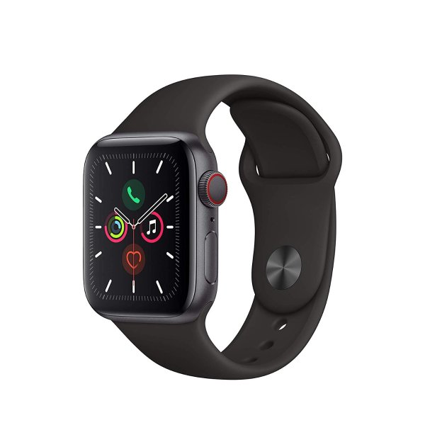 Apple Watch 5 (蜂窝网络版, 40mm) 深空灰铝合金+黑色运动表带