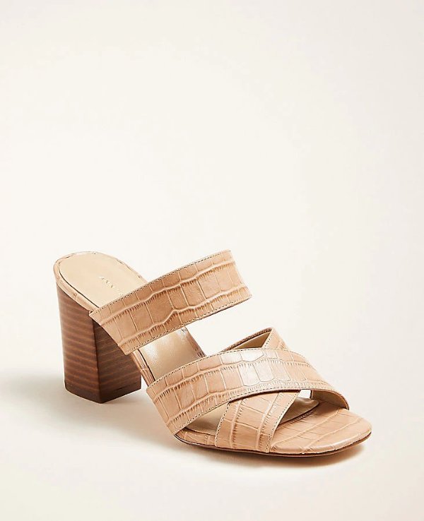 Bonnie Embossed Leather Block Heel Sandals | Ann Taylor
